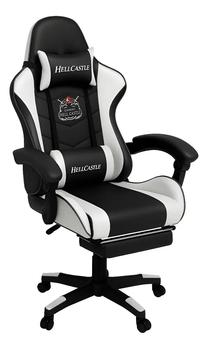 Silla Gamer Hell Castle blanco con negro: diseño reclinable para mejorar tu setup